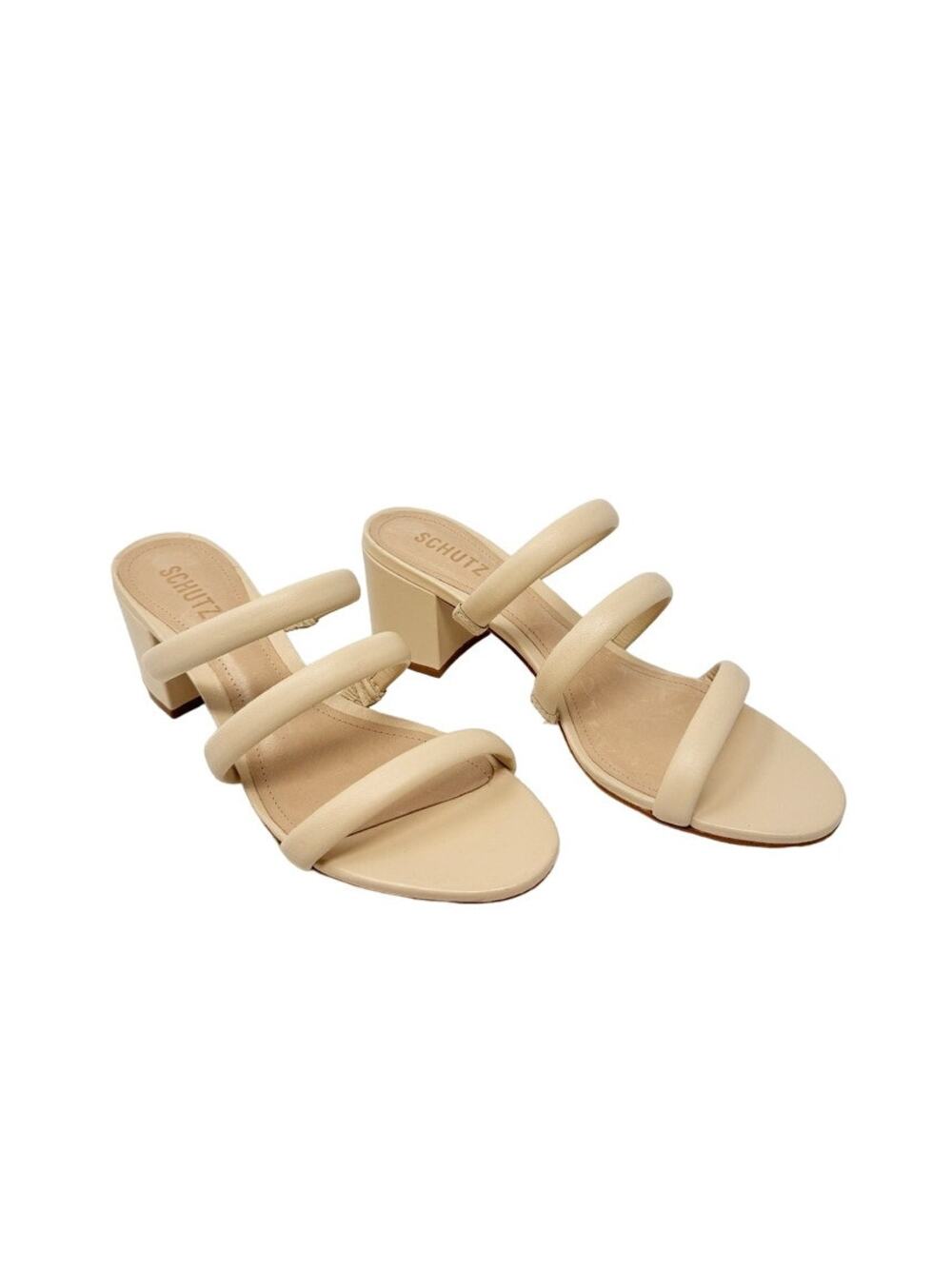 NEW Schutz Olly Mid Block Nappa Leather Strappy Sandal Cream White 10.5